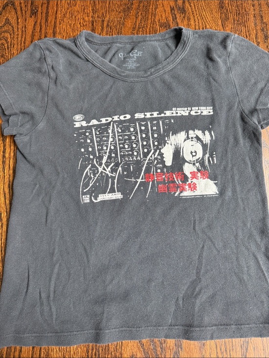 Brandy Melville Tops - Brandy Melville Black Radio Silence Graphic Tee with White and Red Print